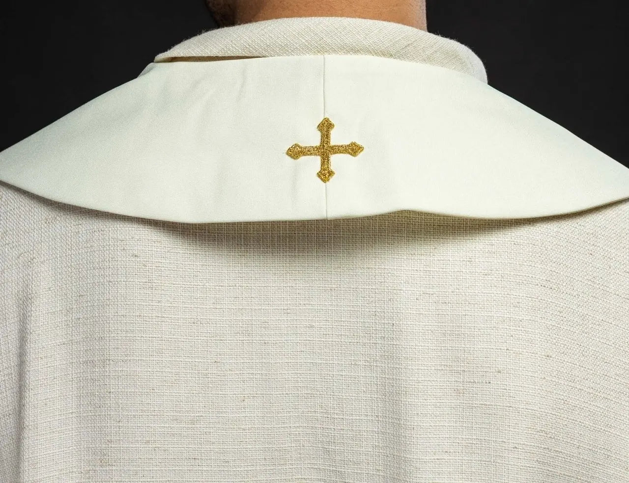 Priest's stole embroidered Fish Bread Cross in ecru