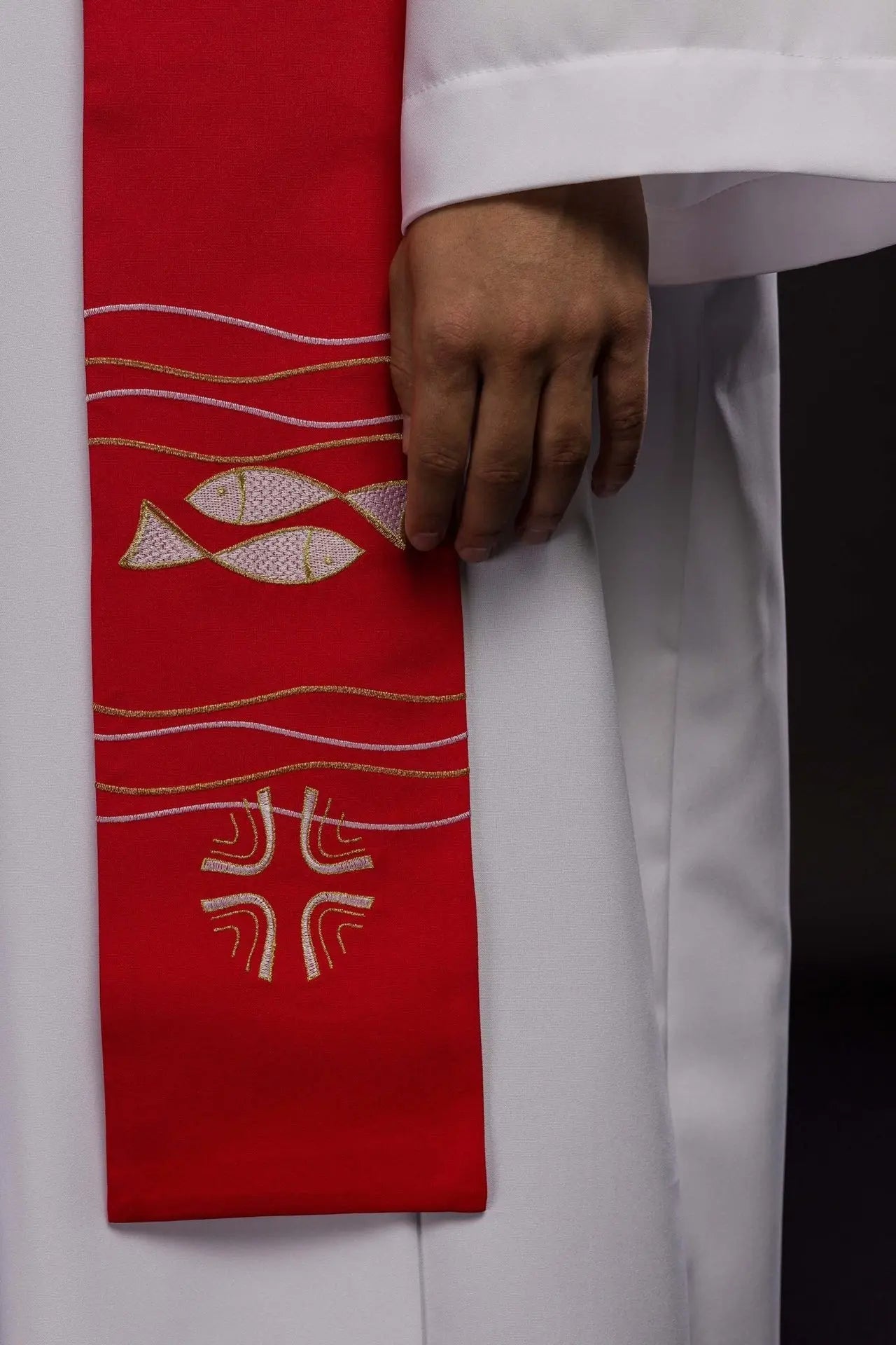Embroidered priest's stole Fish Red