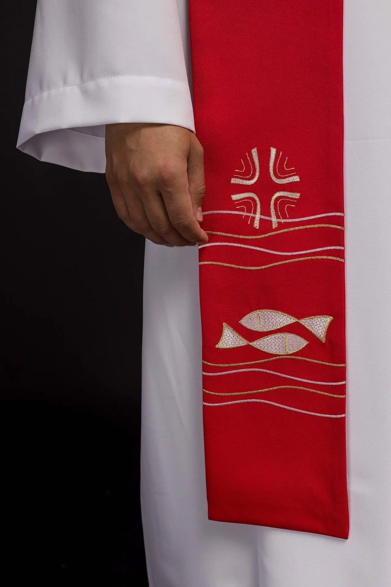 Embroidered priest's stole Fish Red