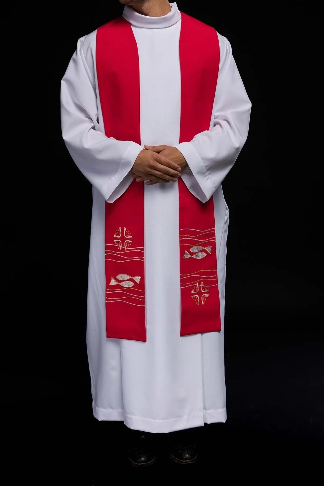 Embroidered priest's stole Fish Red
