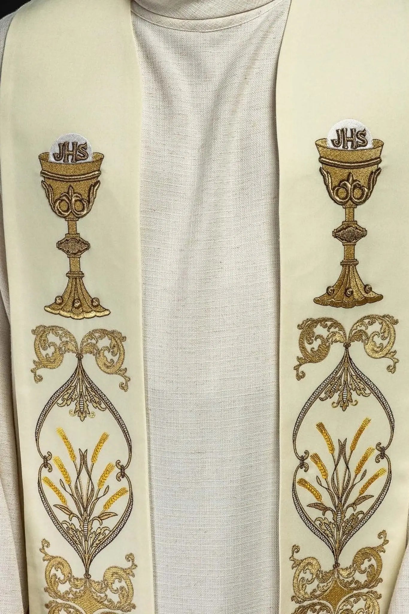 Estola de sacerdote cáliz IHS ecru