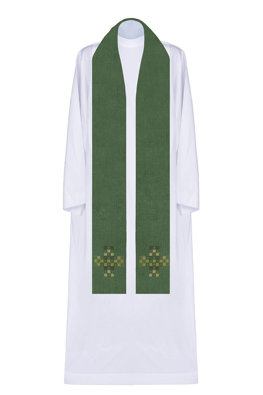 Estola de sacerdote en verde con cruz de mosaico