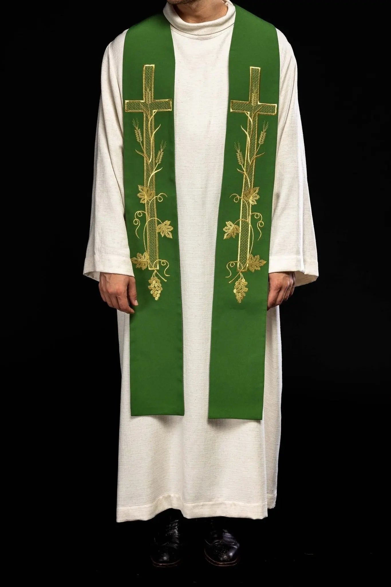 Estola de sacerdote verde bordada Cruz