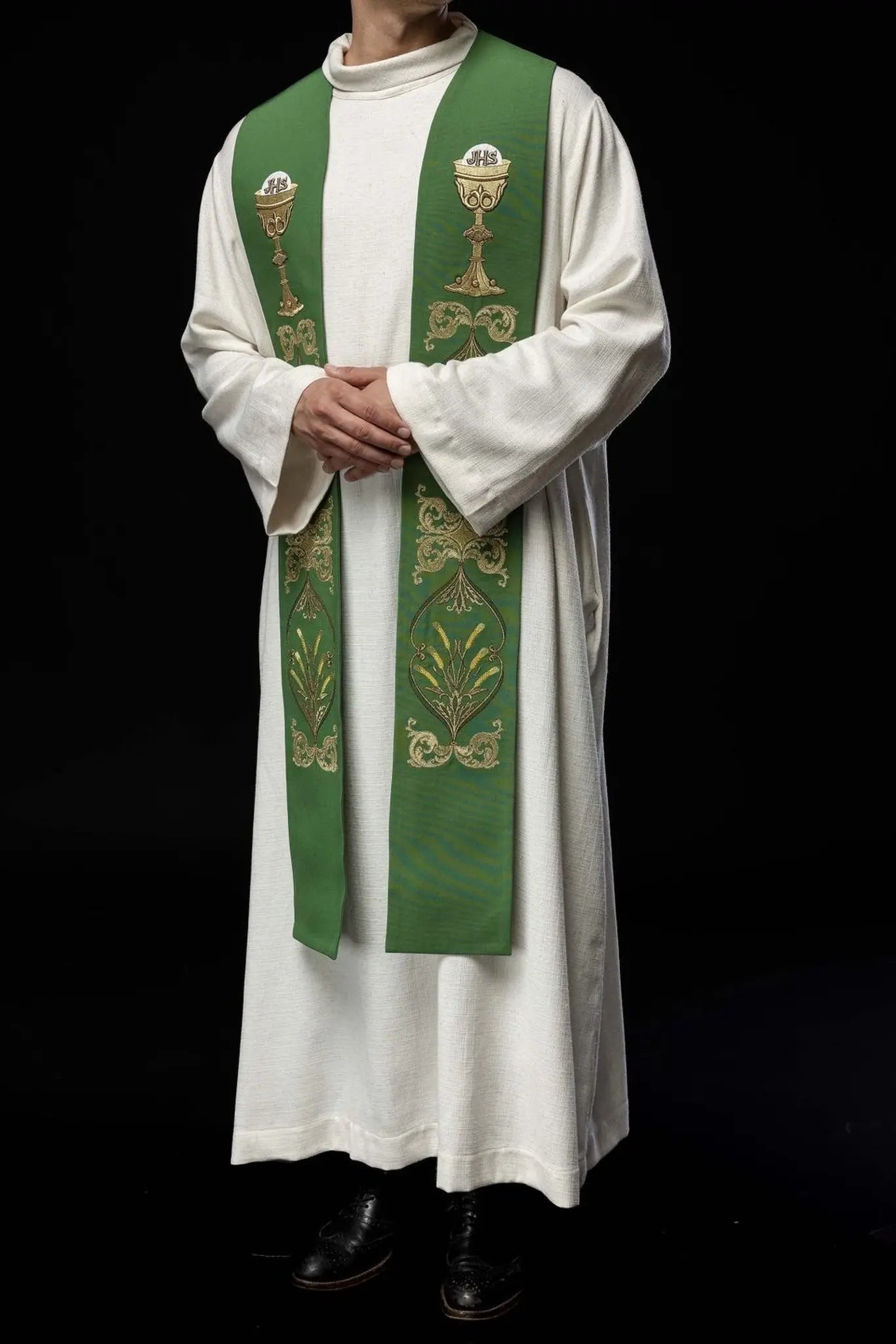 Estola verde para sacerdote IHS cáliz