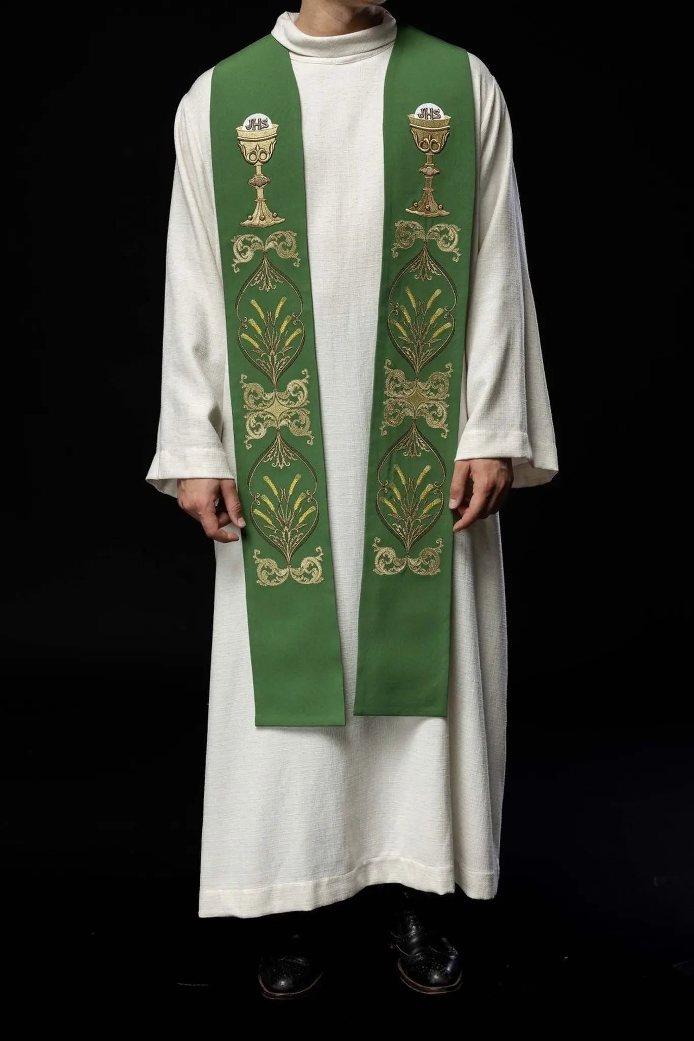 Estola verde para sacerdote IHS cáliz