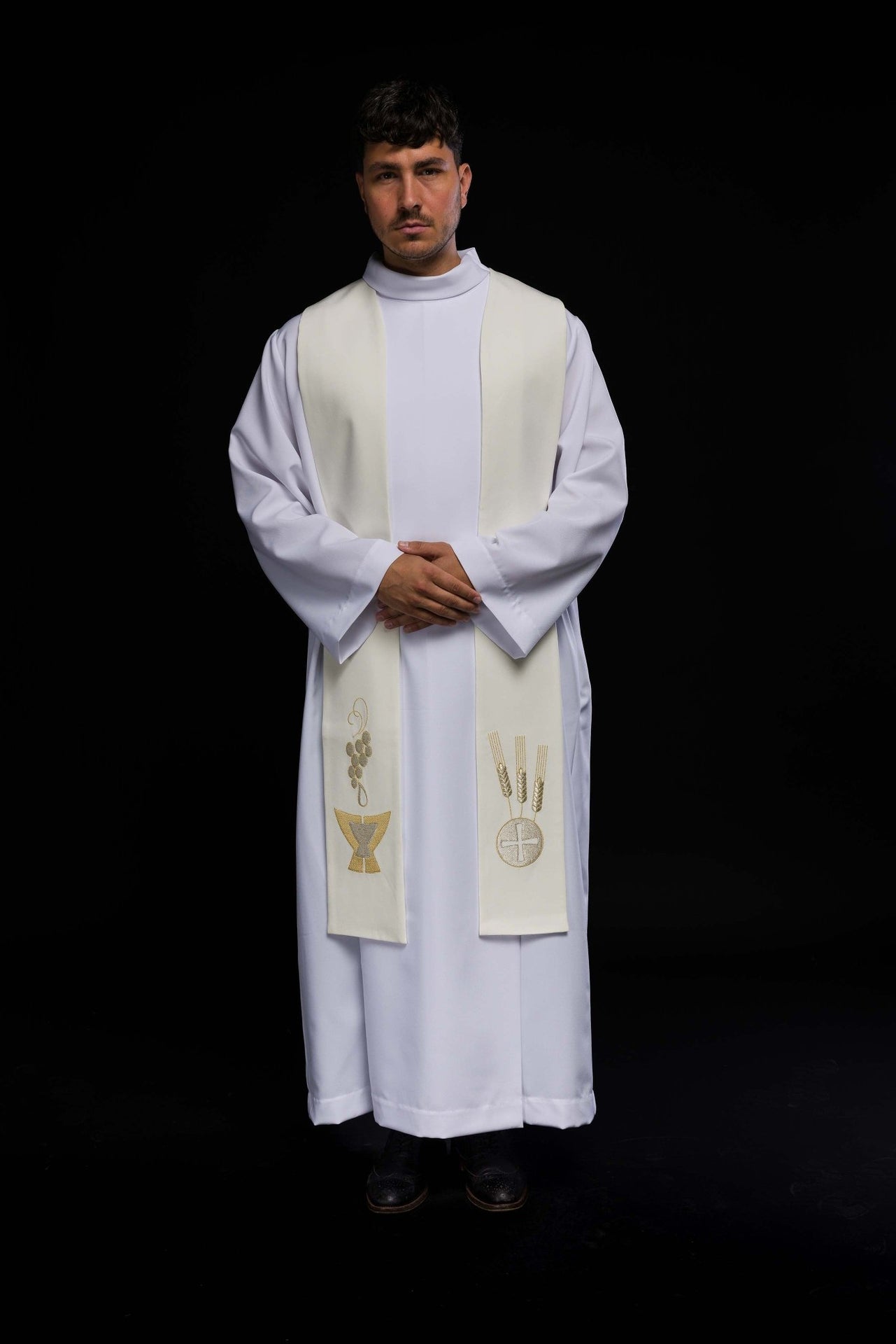 Stuła Kielich, Kłosy i Winogrona w kolorze ecru