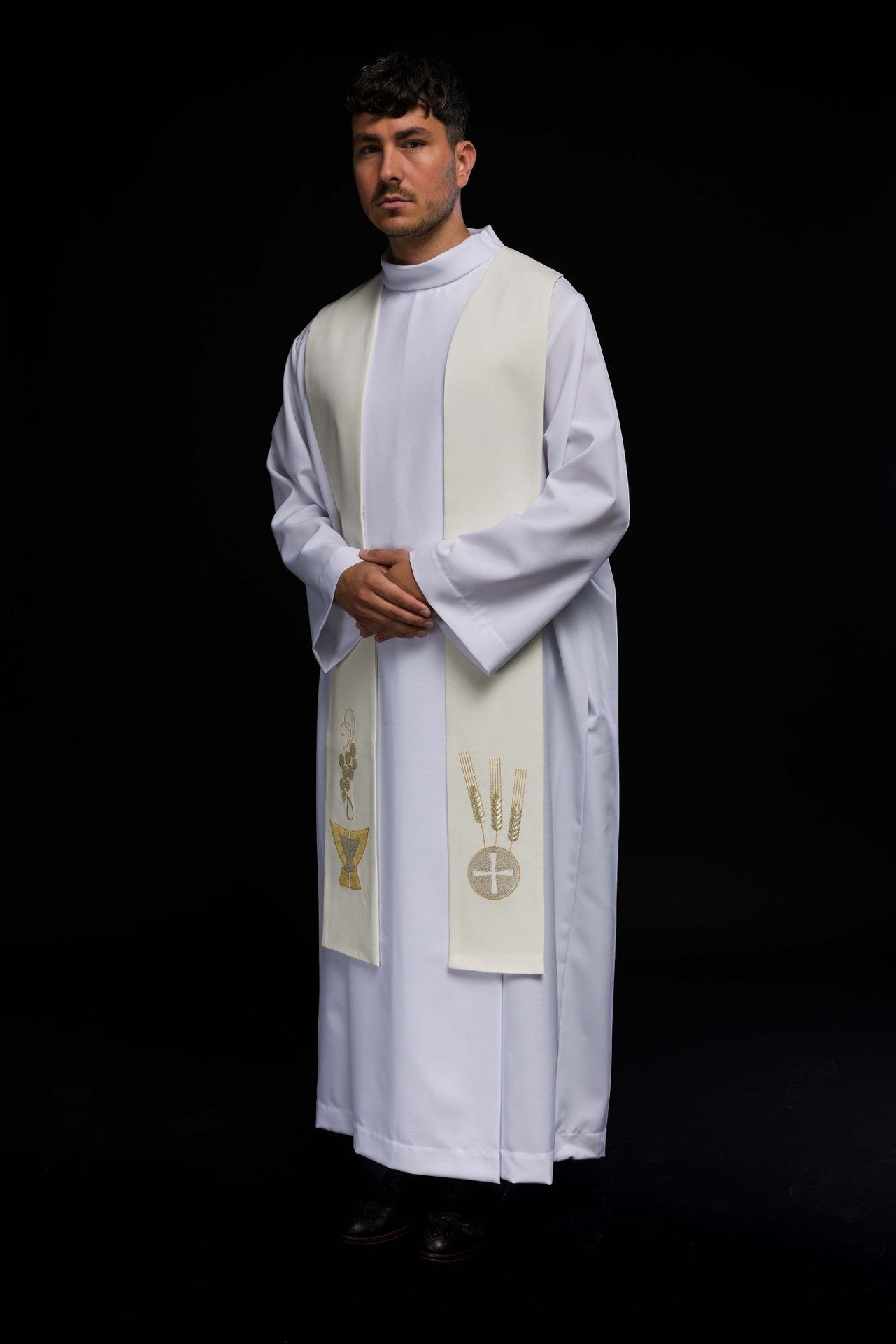 Stuła Kielich, Kłosy i Winogrona w kolorze ecru