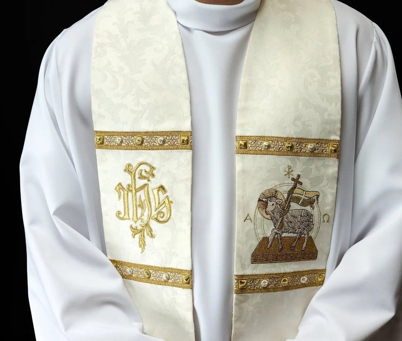 Easter lamb stole sewn on decorative fabric