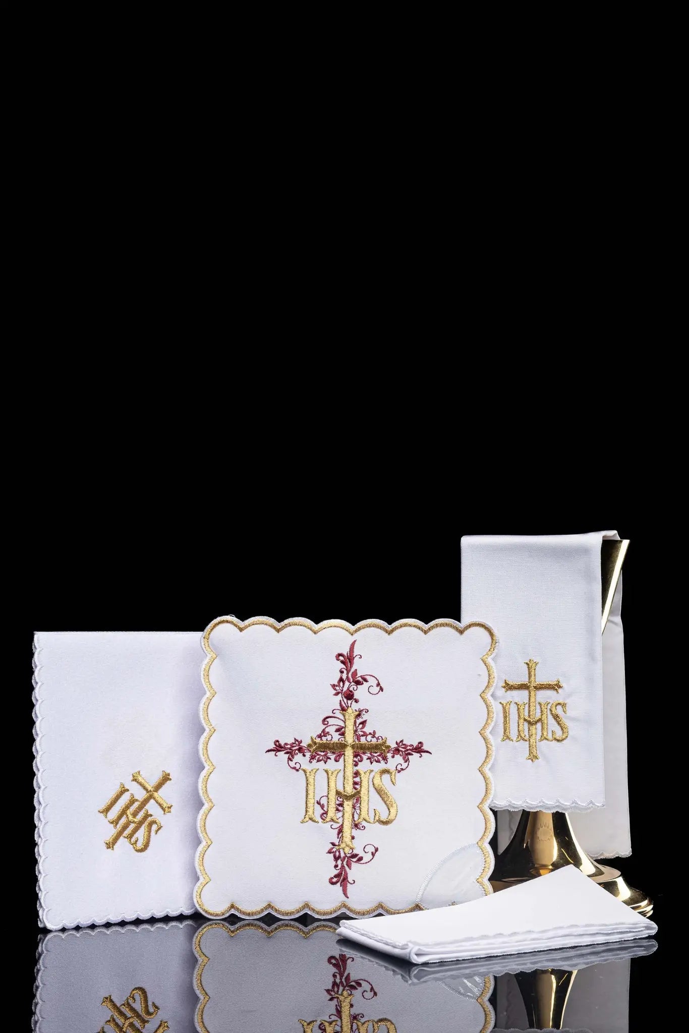 White Chalice Linen Set with IHS Embroidery - HAFTINA ATELIER