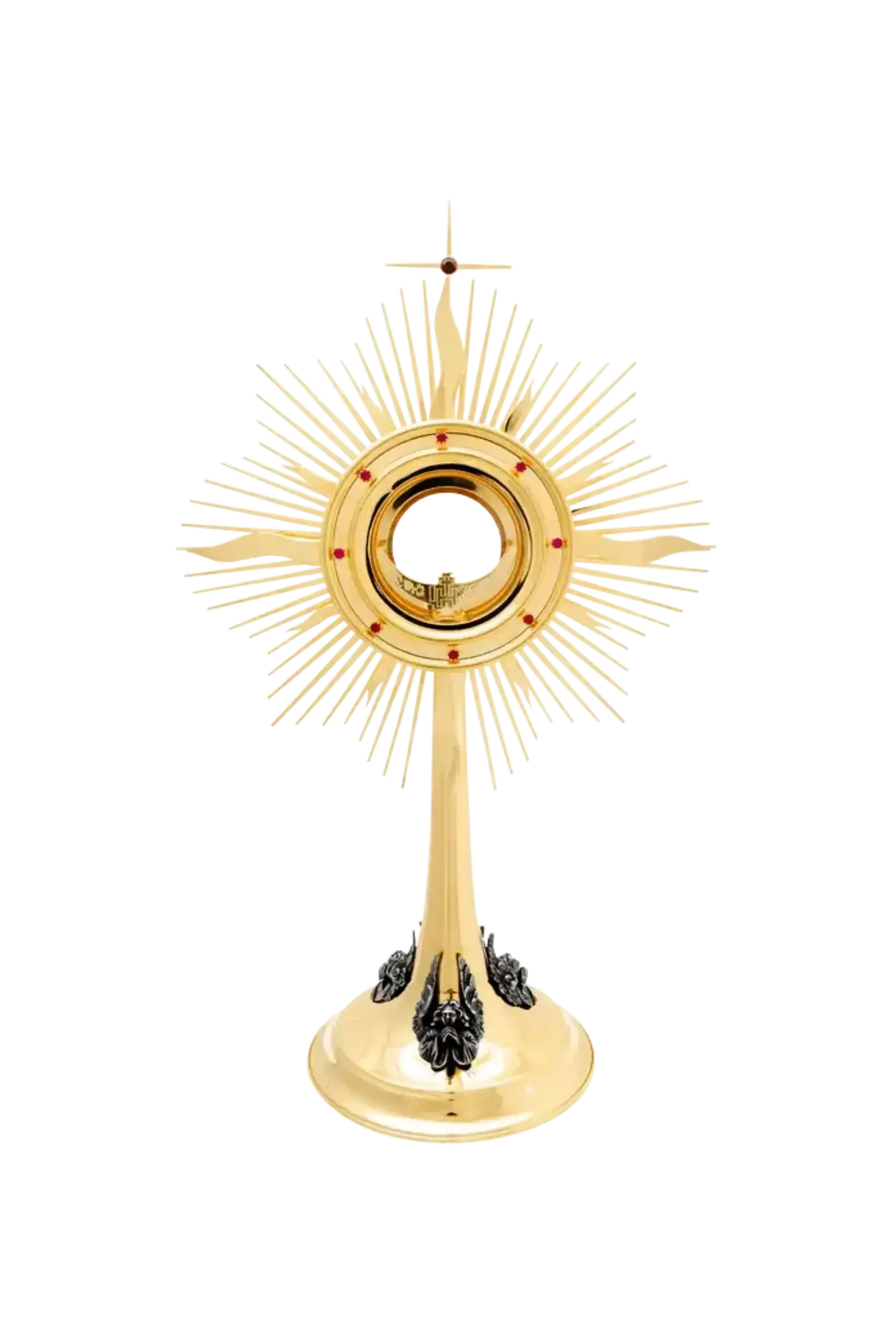 Gold-Plated Brass Monstrance with Silvered Angels and Rubins