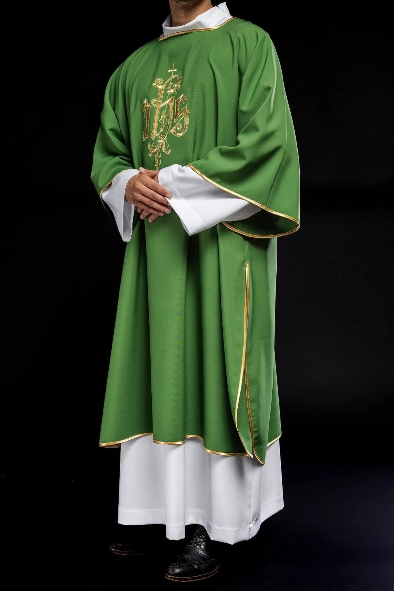 Green IHS embroidered dalmatics