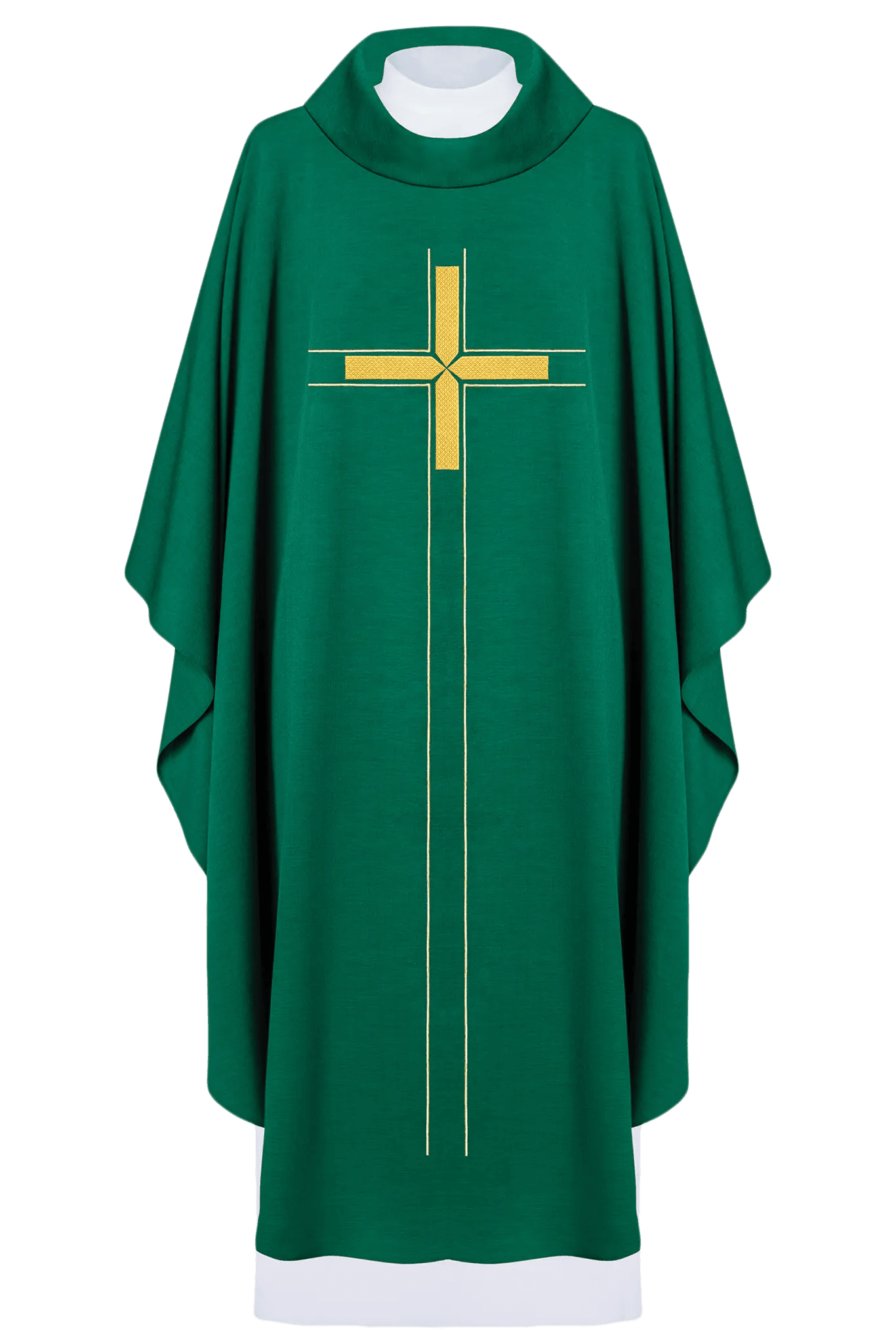 Casulla verde bordada con diseño minimalista