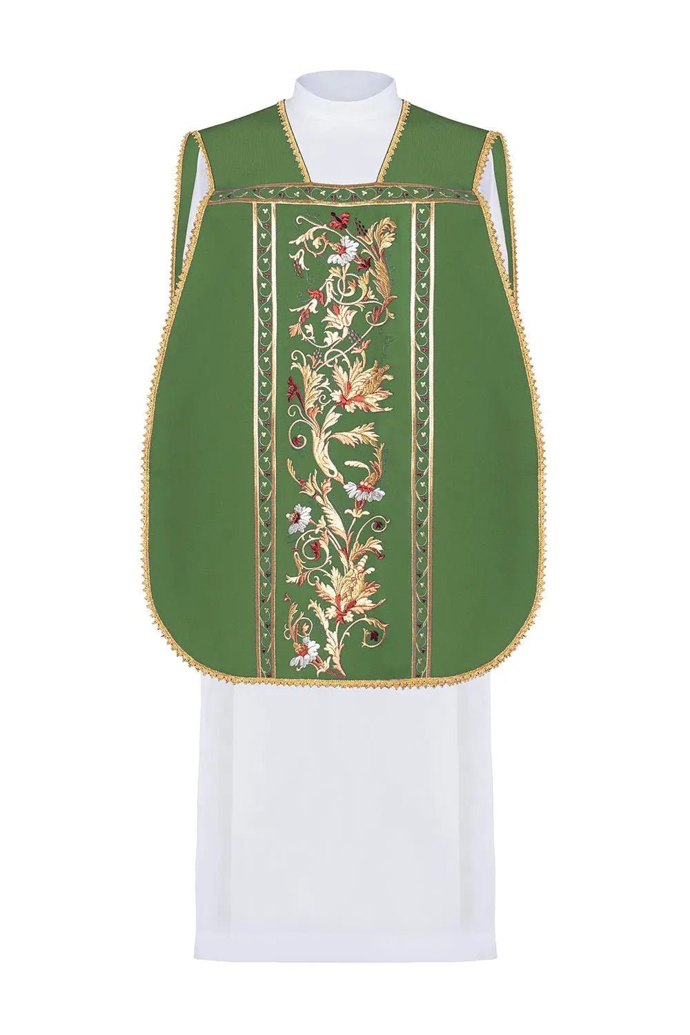 Casulla romana verde bordada con el motivo del Corazón de Jesucristo