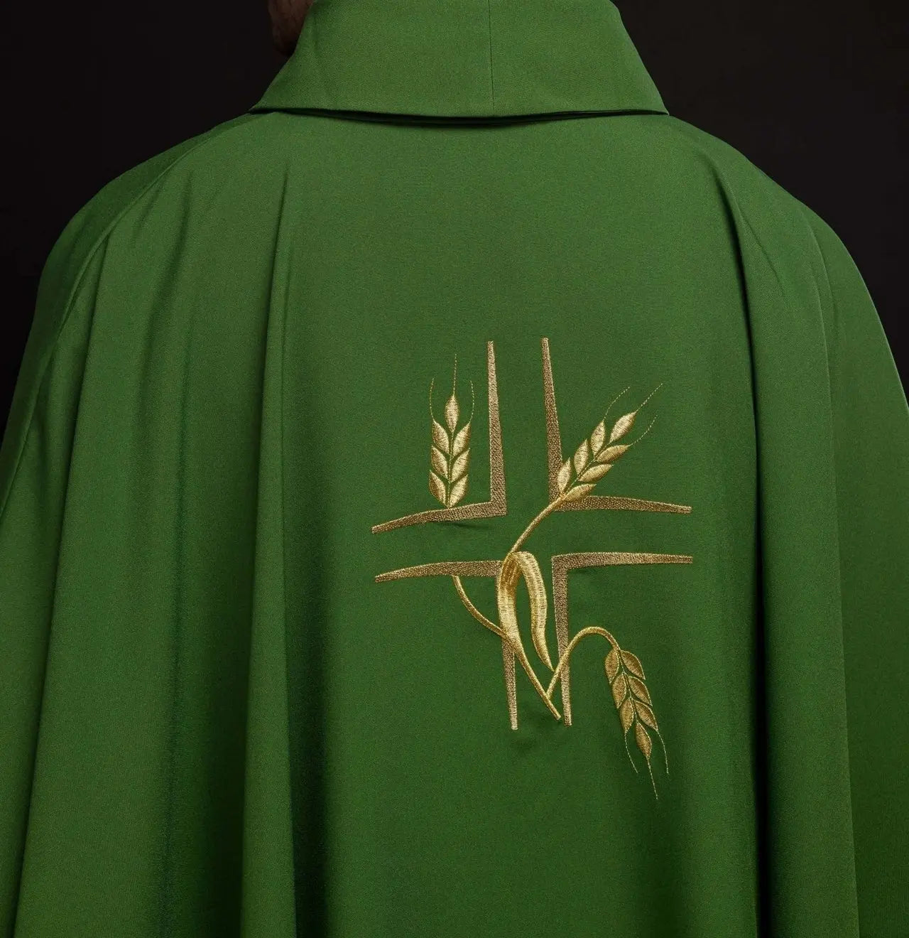 Green chasuble with embroidery of the Cross and Spikes