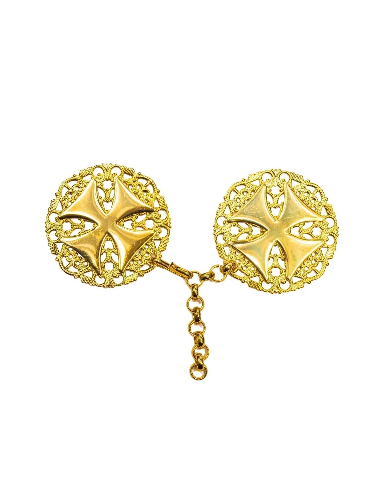 Broche dorado para capa y velo con cruz