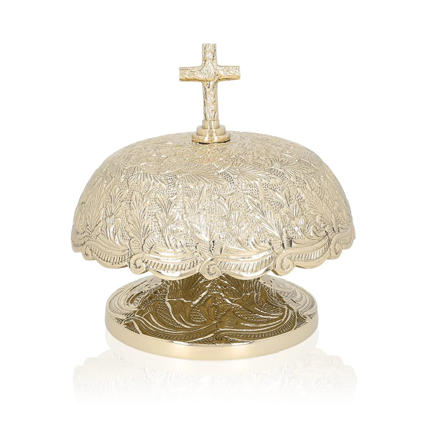 Gong de latón ornamentado con mazo de madera