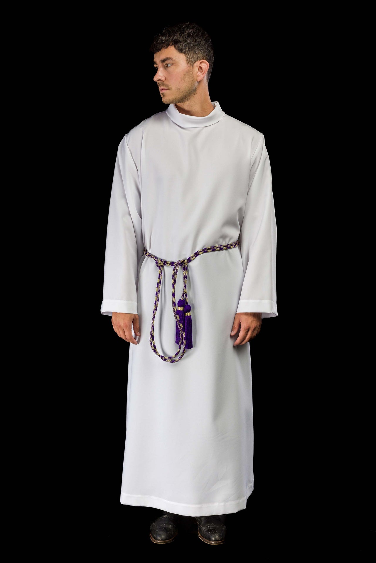 Cingulum litúrgico violeta y dorado