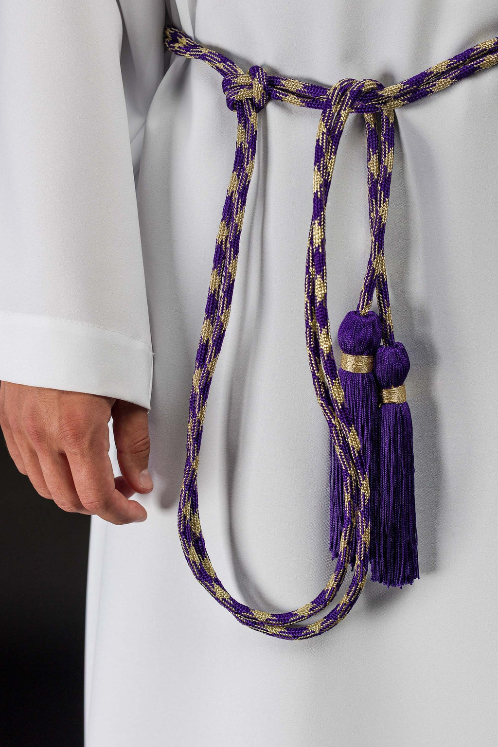 Cingulum litúrgico violeta y dorado