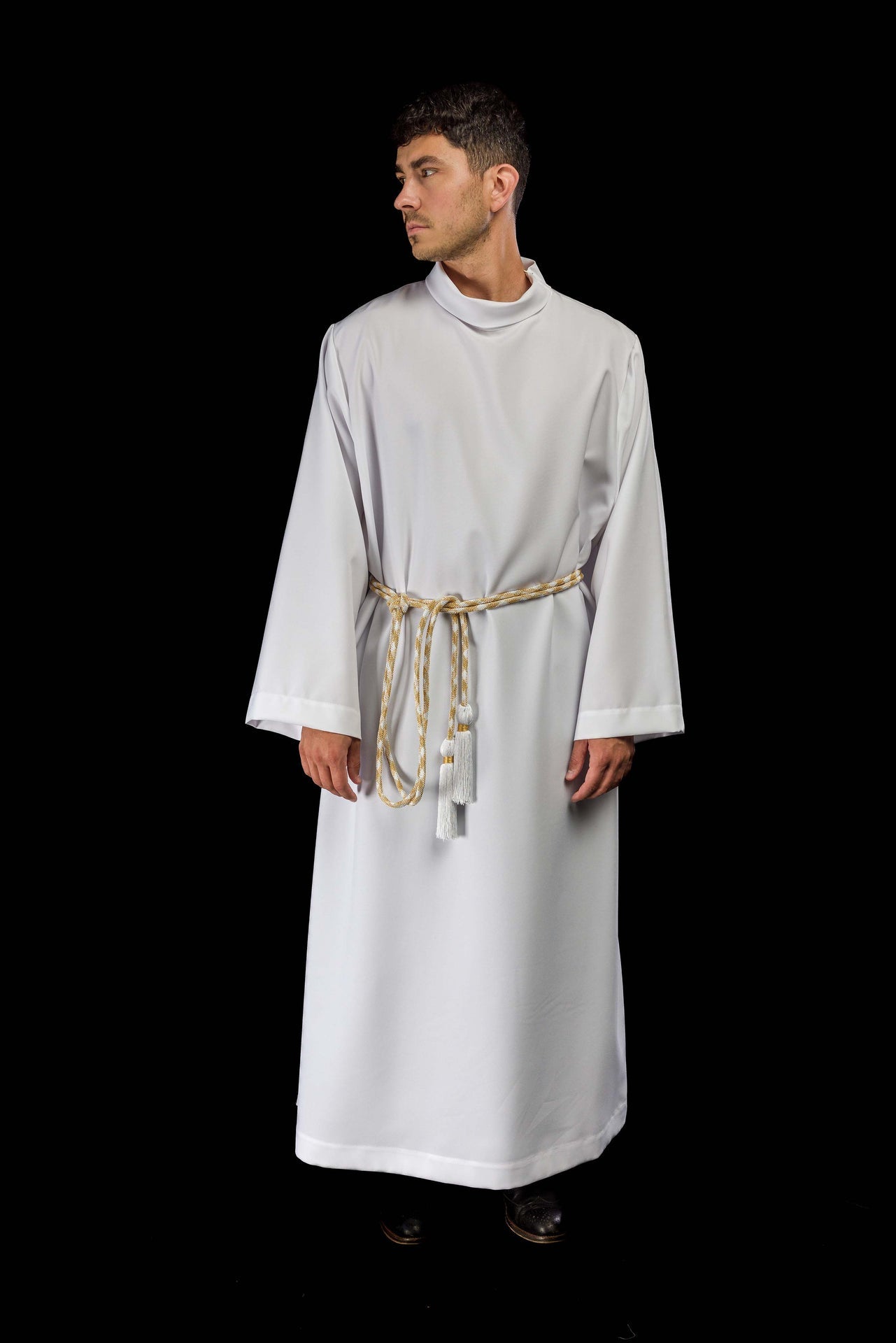 Cingulum litúrgico blanco-dorado premium