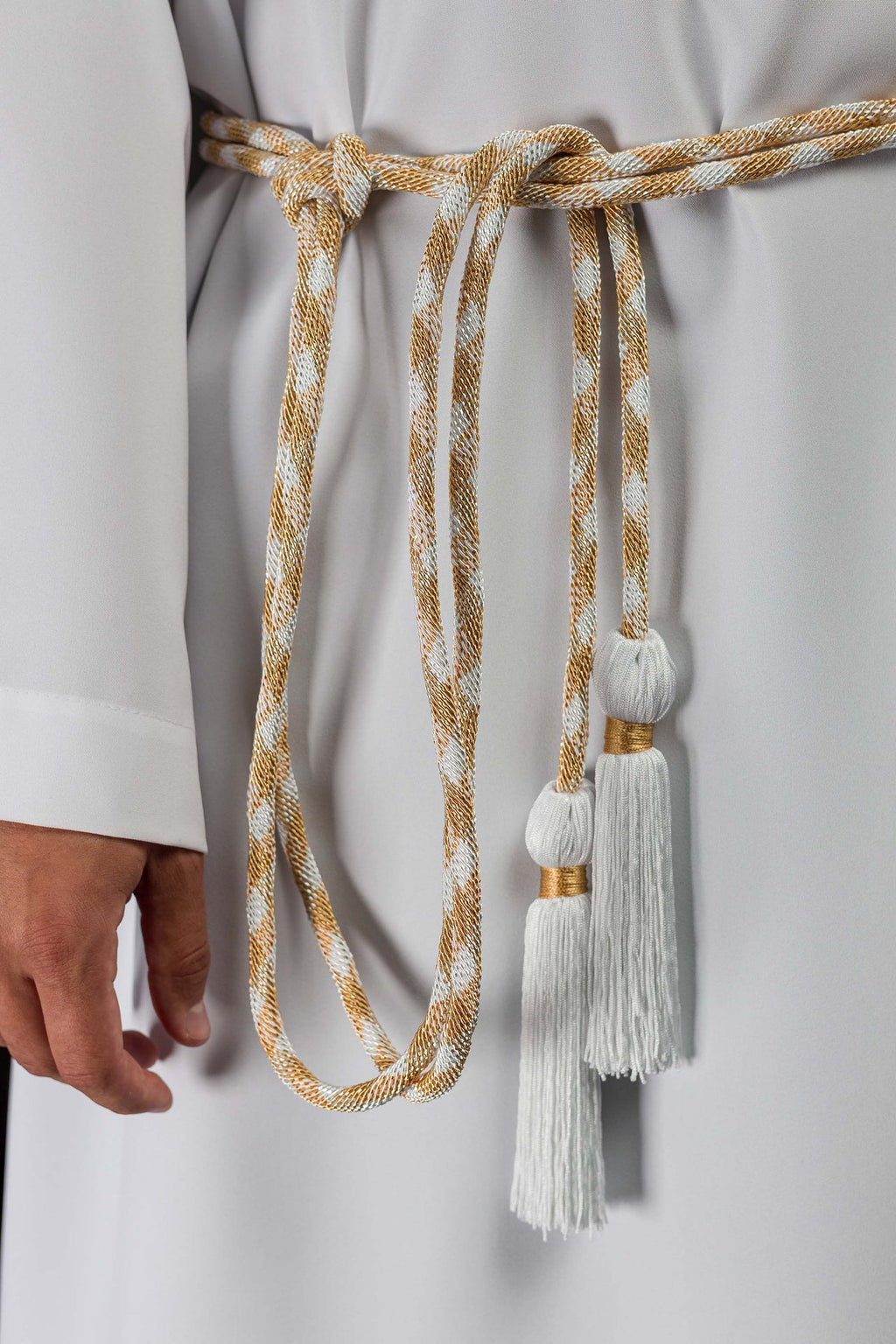 Cingulum litúrgico blanco-dorado premium