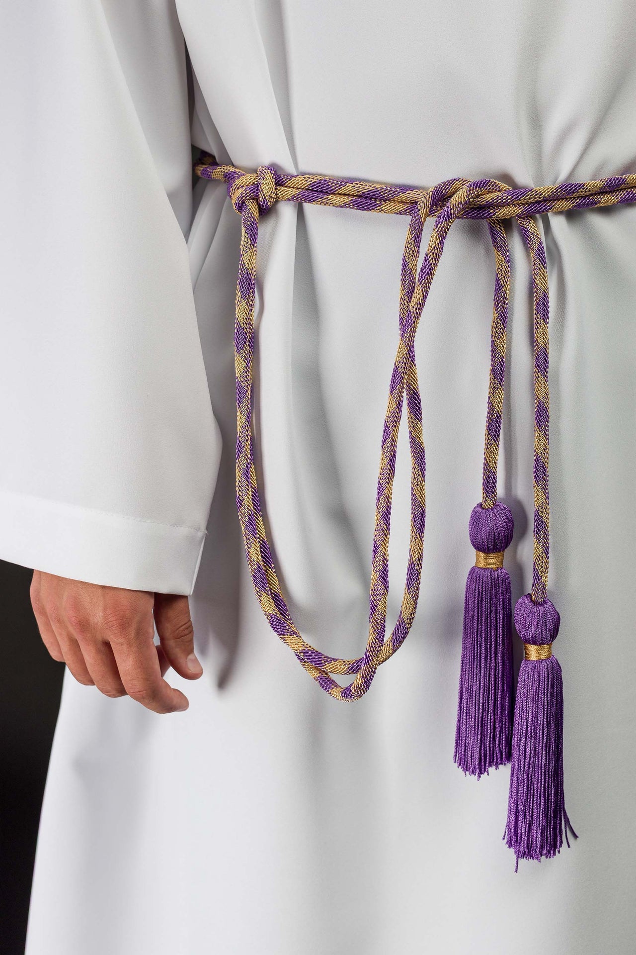 Cingulum litúrgico púrpura y dorado premium