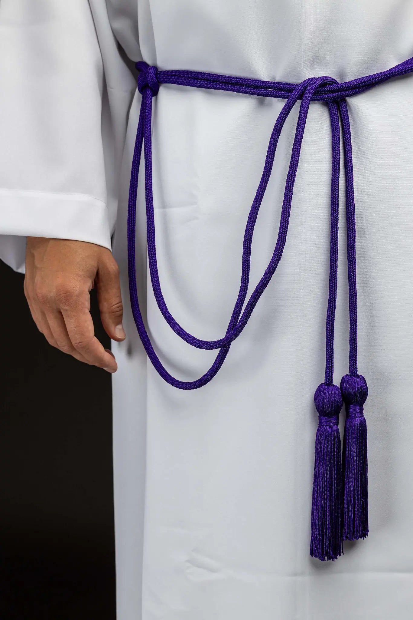 Purple braided liturgical cincture with long tassels