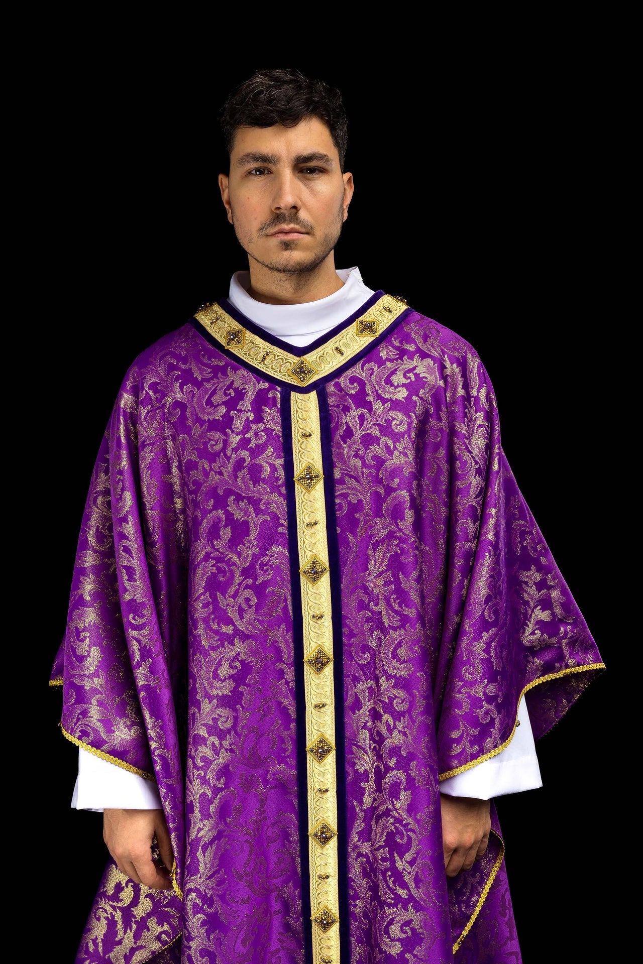 Ręcznie wykonany ornat z naturalnymi kamieniami Handmade 7003 - ORNATY.PL