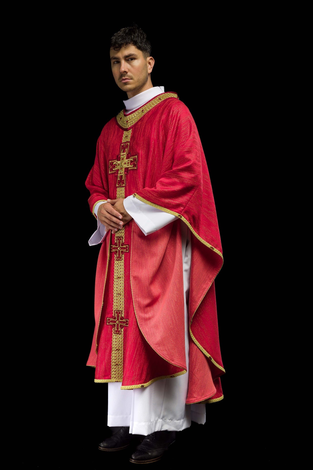 Ręcznie wykonany ornat z naturalnymi kamieniami Handmade 7015 Czerwony - ORNATY.PL