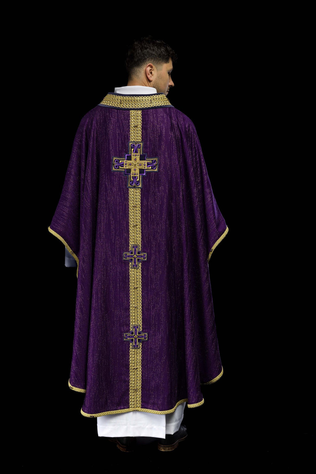 Ręcznie wykonany ornat z naturalnymi kamieniami Handmade 7015 Fioletowy - ORNATY.PL