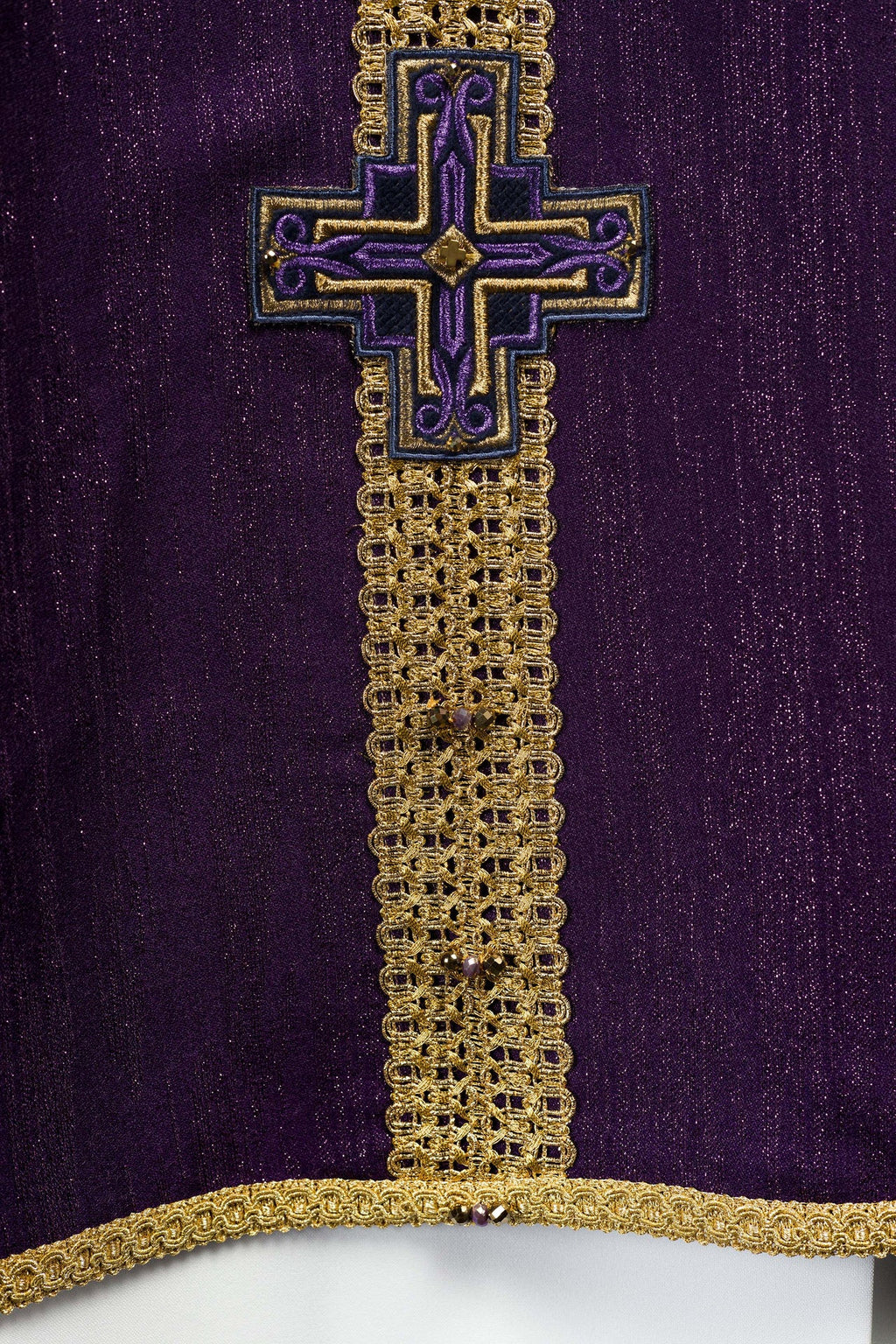 Ręcznie wykonany ornat z naturalnymi kamieniami Handmade 7015 Fioletowy - ORNATY.PL