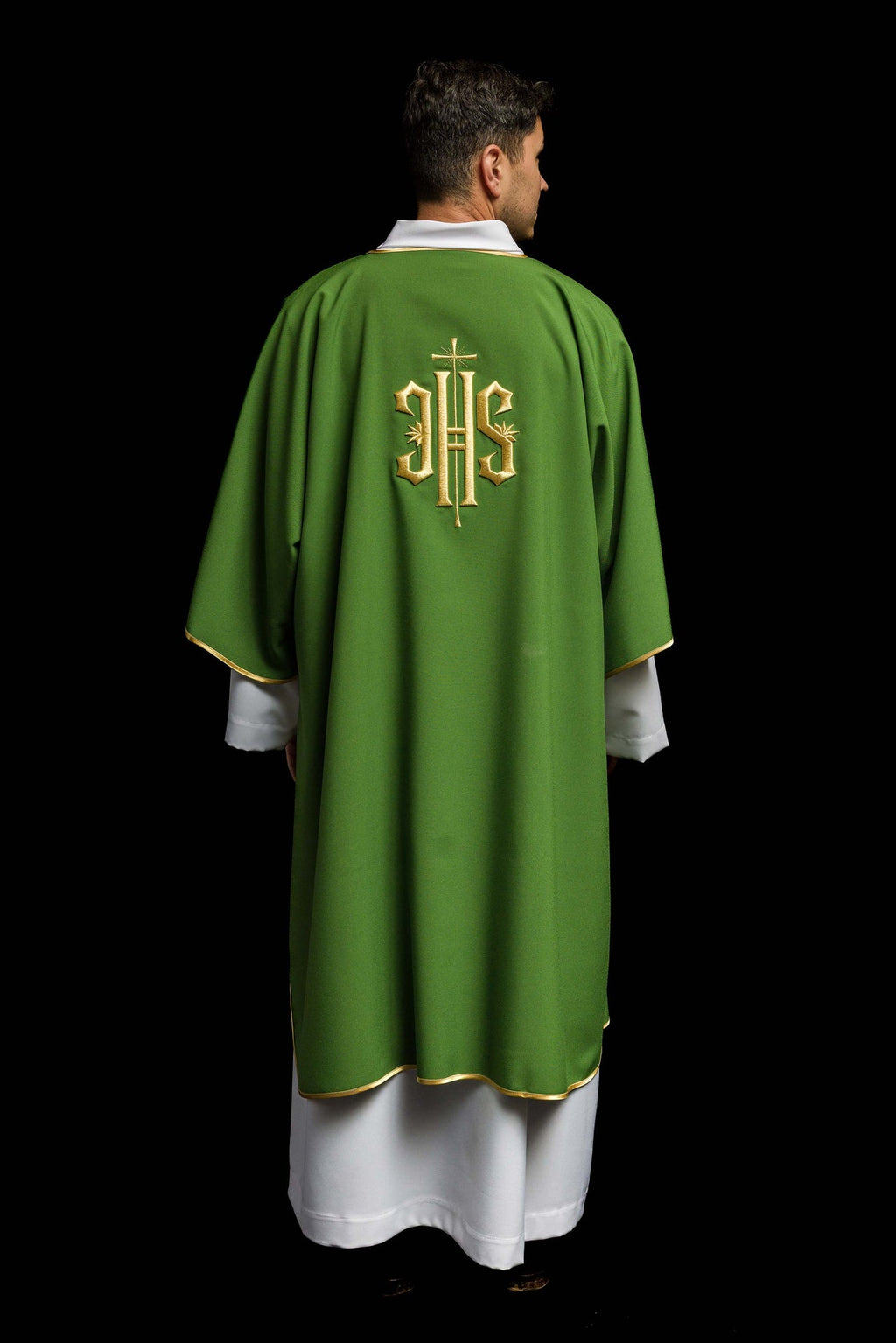 Zielona Dalmatyka z haftowanym złotym IHS - ORNATY.PL