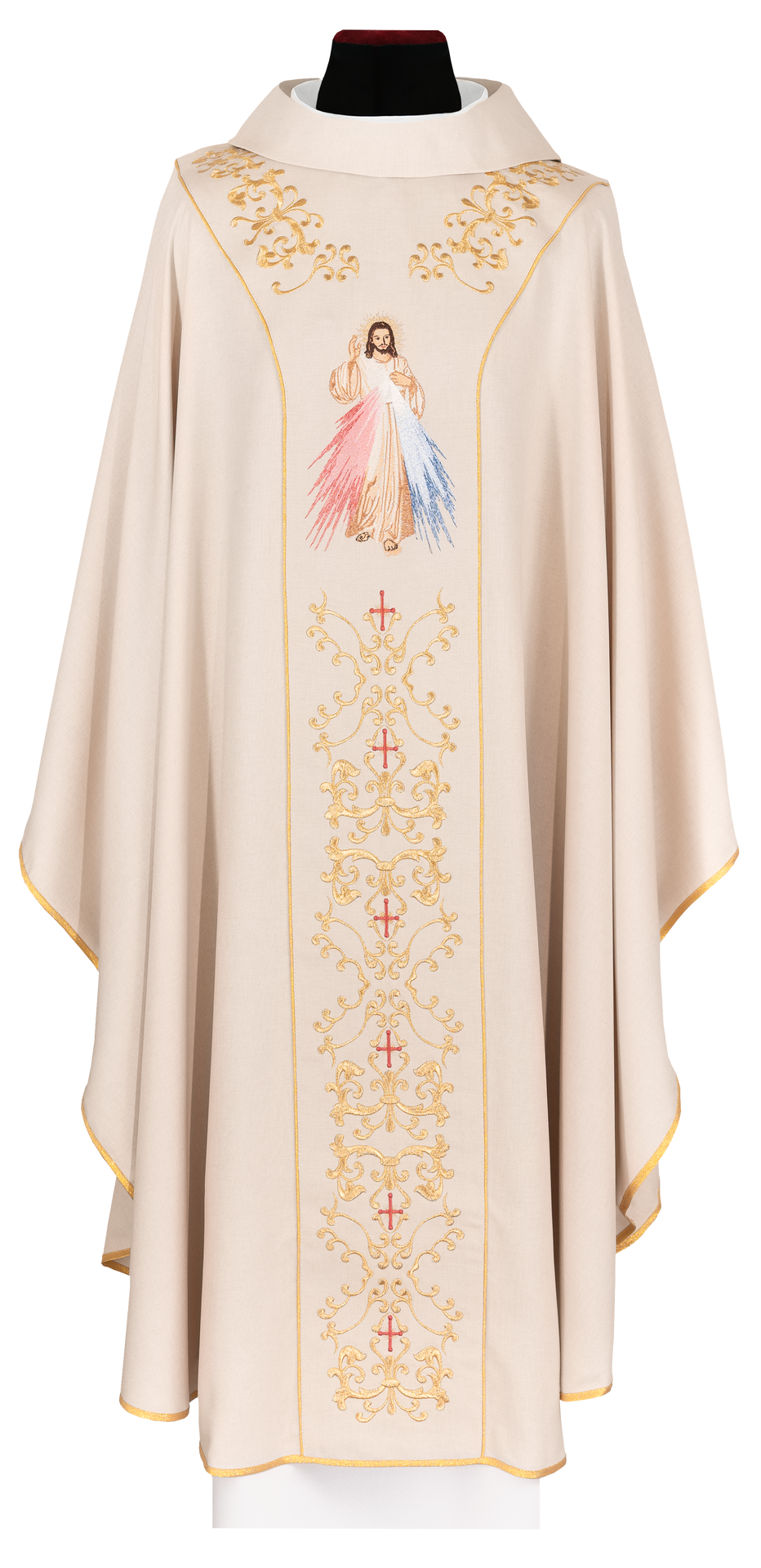 Ornat haftowany ecru z wizerunkiem Jezusa Miłosiernego - ORNATY.PL