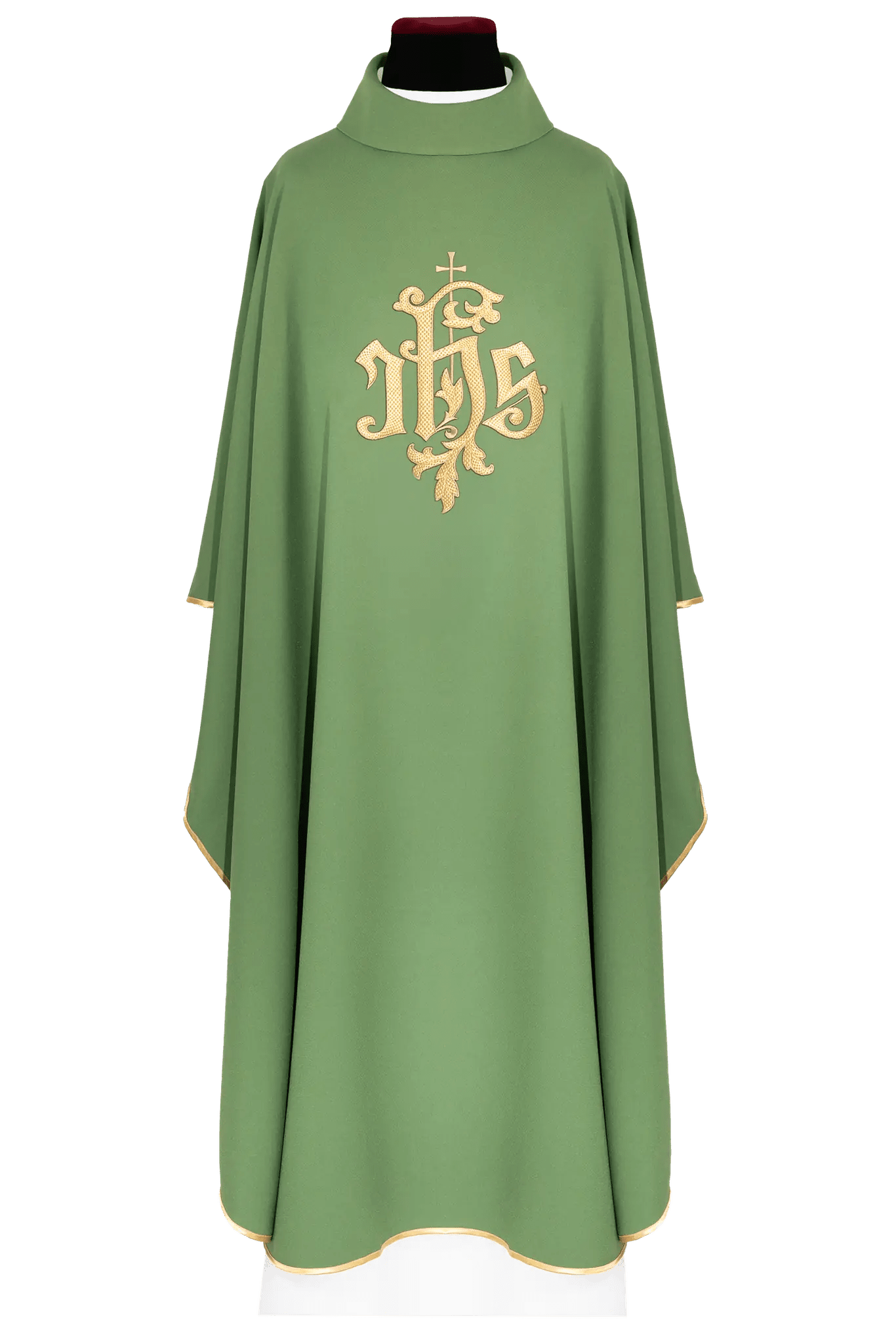 Casulla verde con bordado dorado IHS