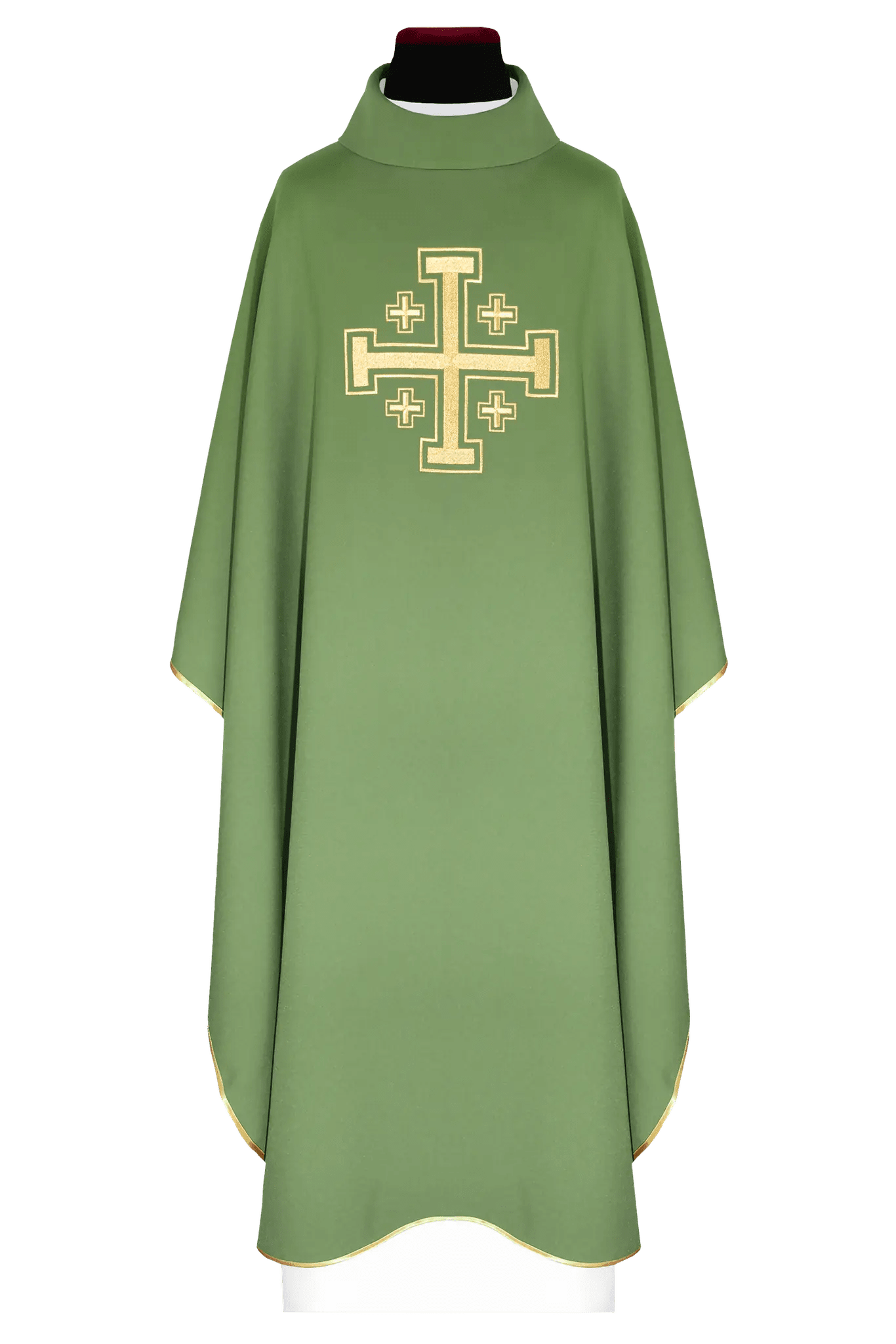 Casulla verde bordada con motivo de cruz
