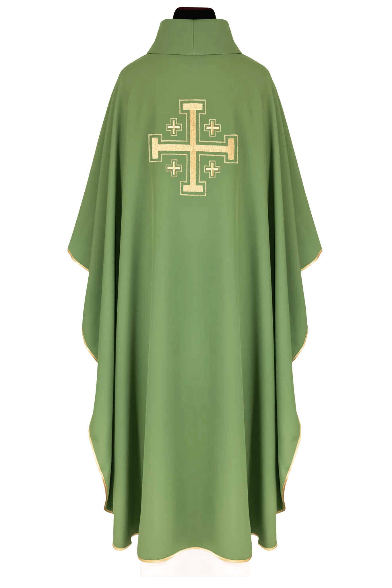 Casulla verde bordada con motivo de cruz