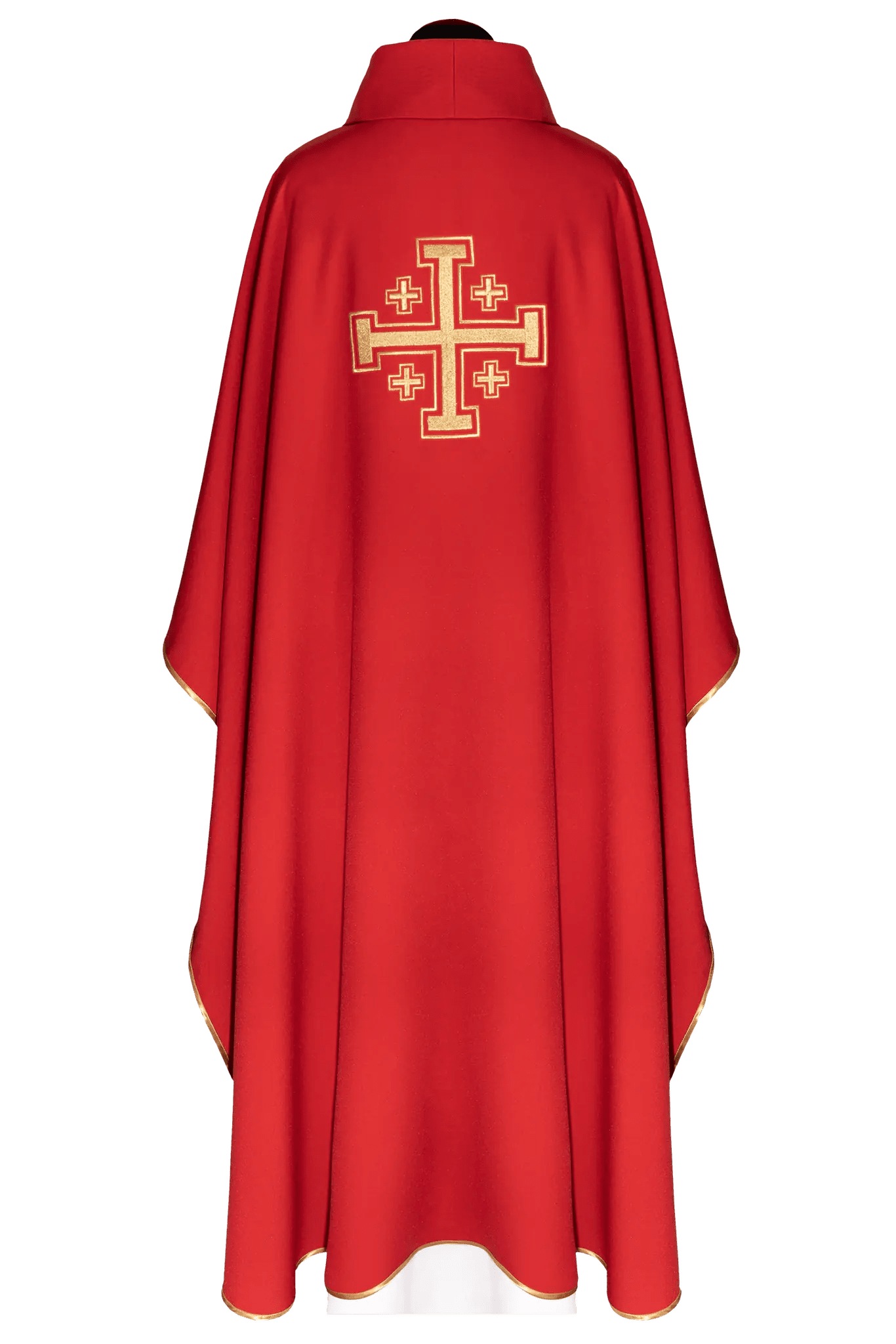 Casulla roja bordada con motivo de cruz