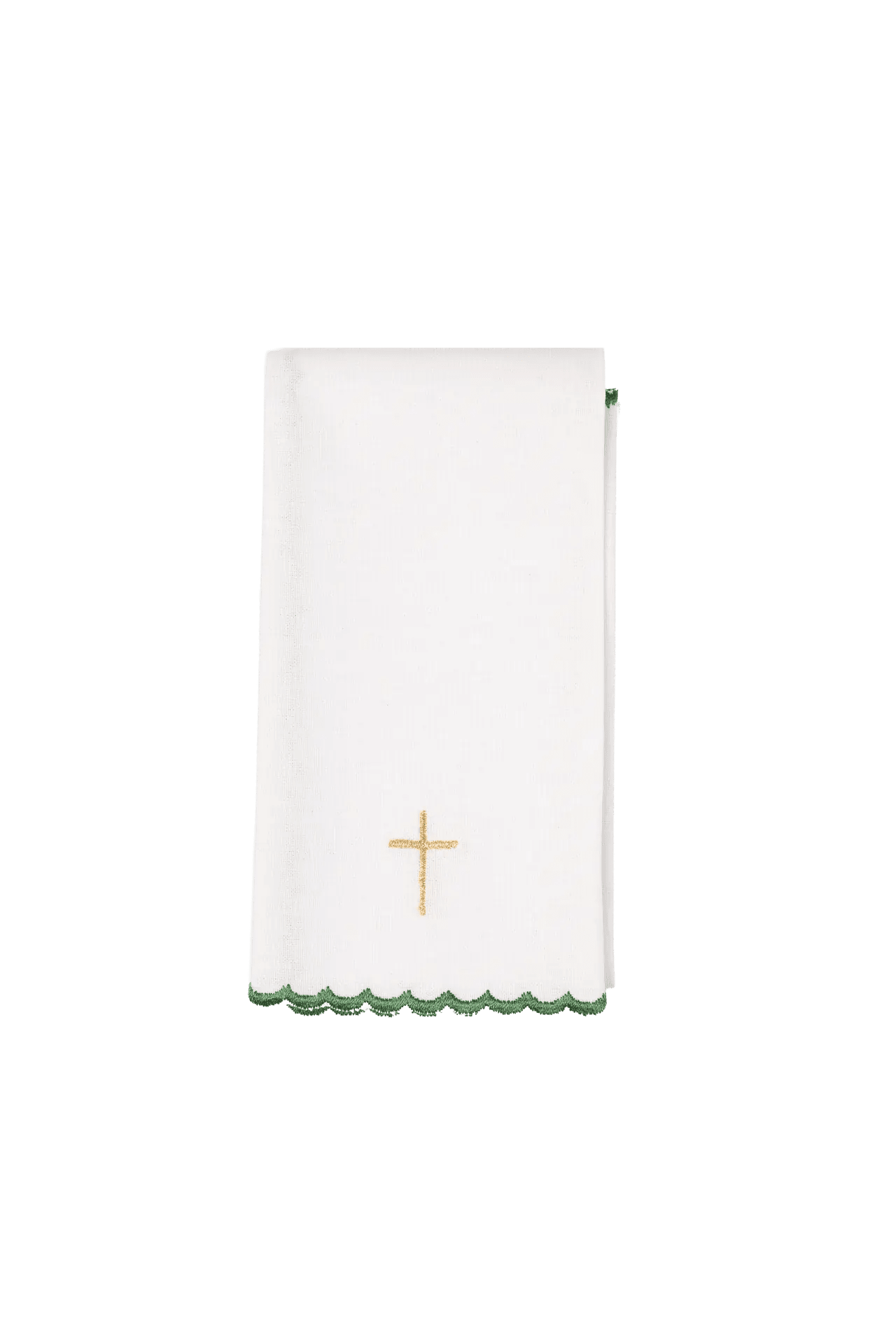 Conjunto de lienzos para cáliz verdes bordados con motivo de cruz