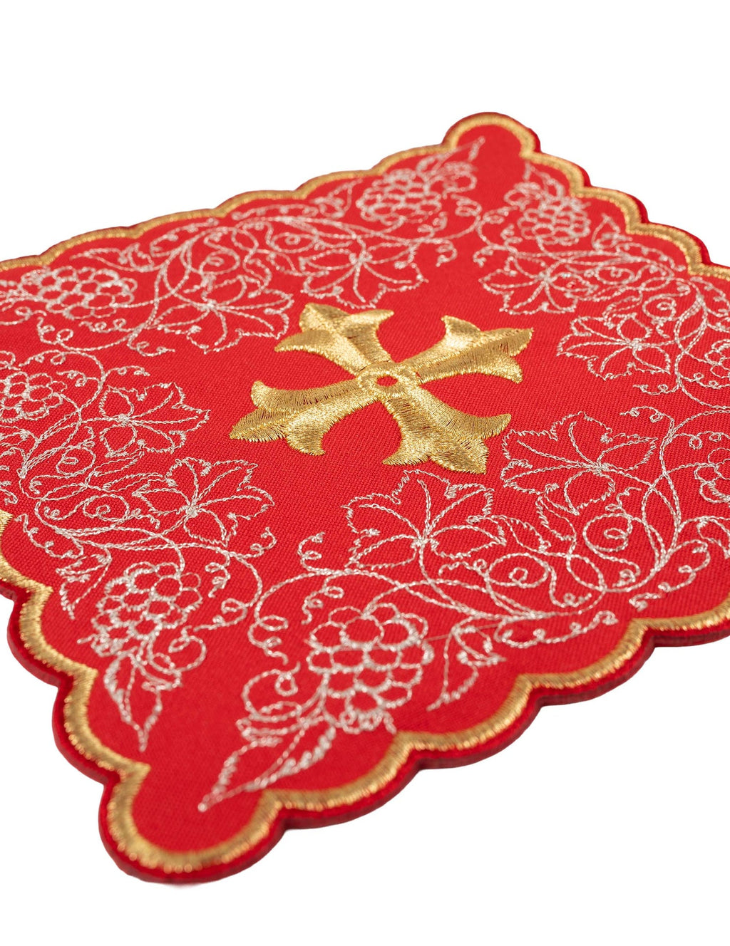 Komplet kielichowy haftowany z motywem krzyża czerwony - ORNATY.PL