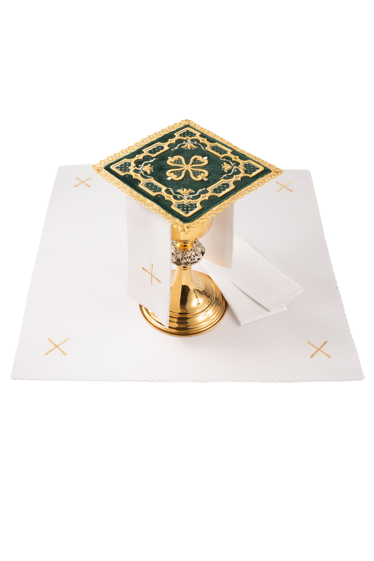 Bielizna kielichowa haftowana zielony aksamit - ORNATY.PL