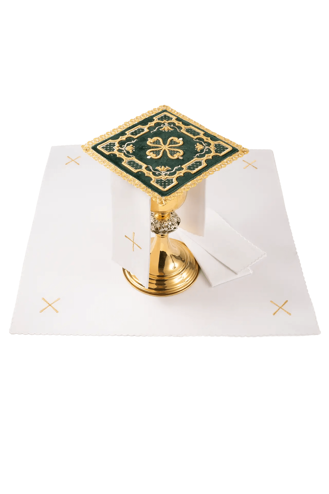 Conjunto de lienzos bordados para cáliz de terciopelo verde