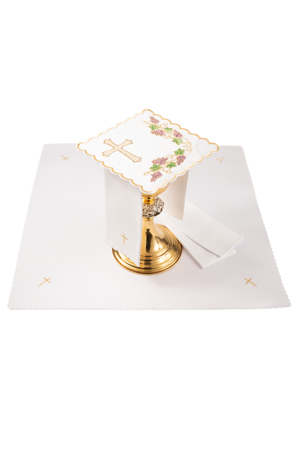 Komplet kielichowy z motywem winorośli i krzyża - ORNATY.PL