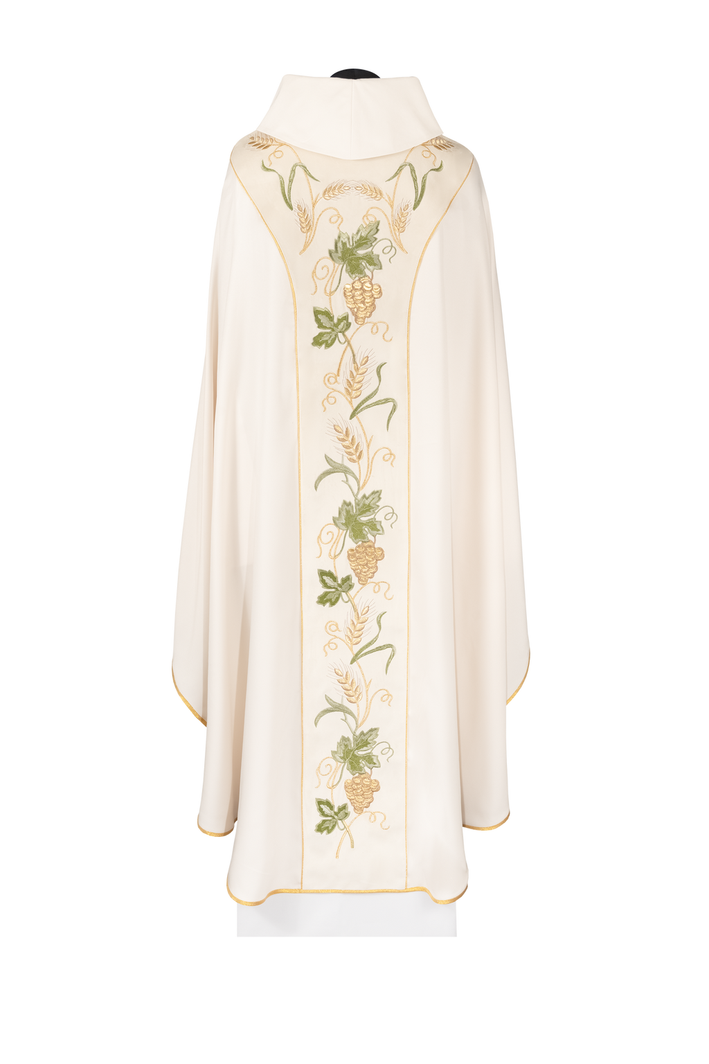 Ornat z aksamitnym ecru pasem i haftem IHS - ORNATY.PL