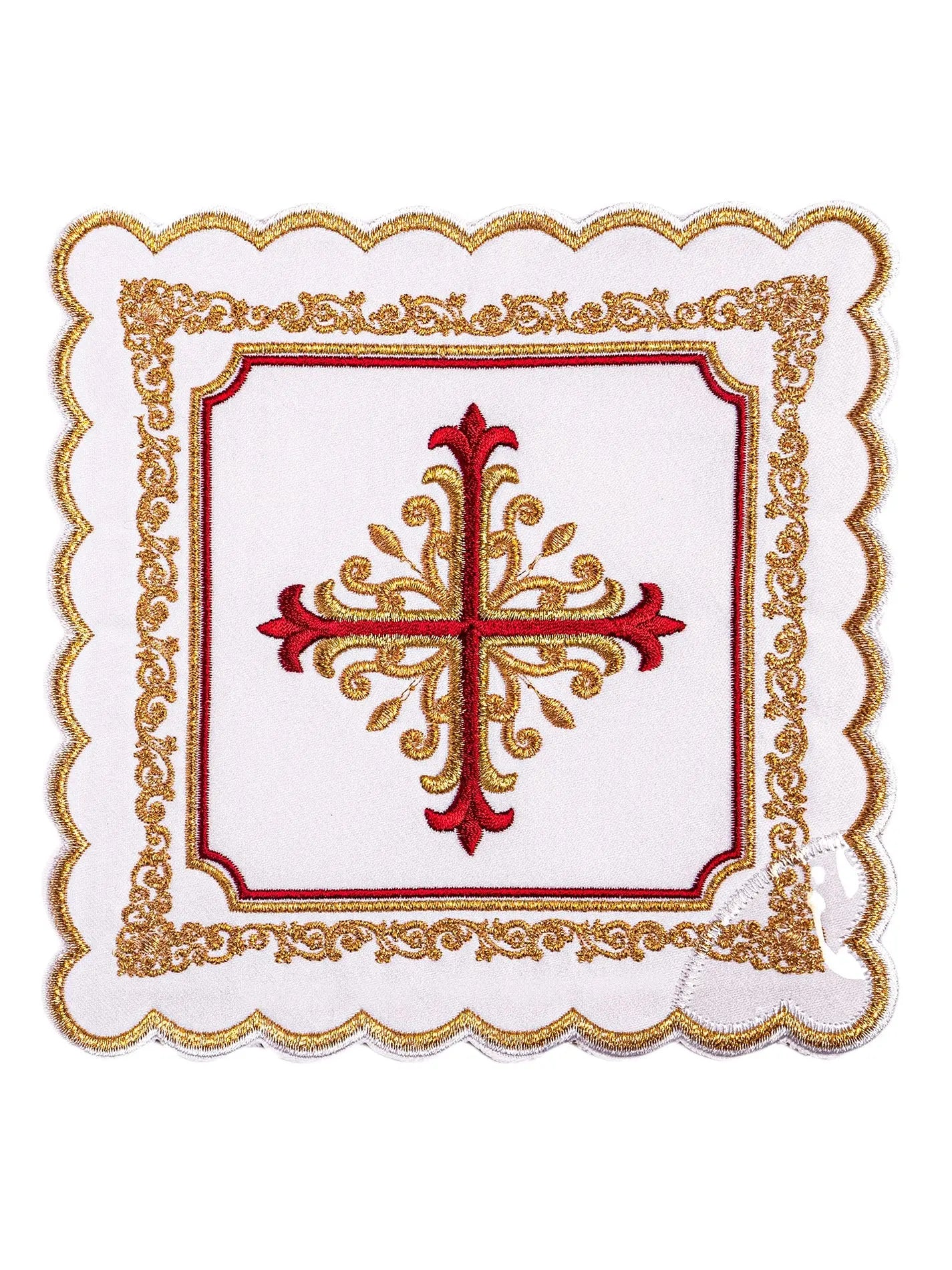 Lencería para cáliz con bordado en oro y rojo