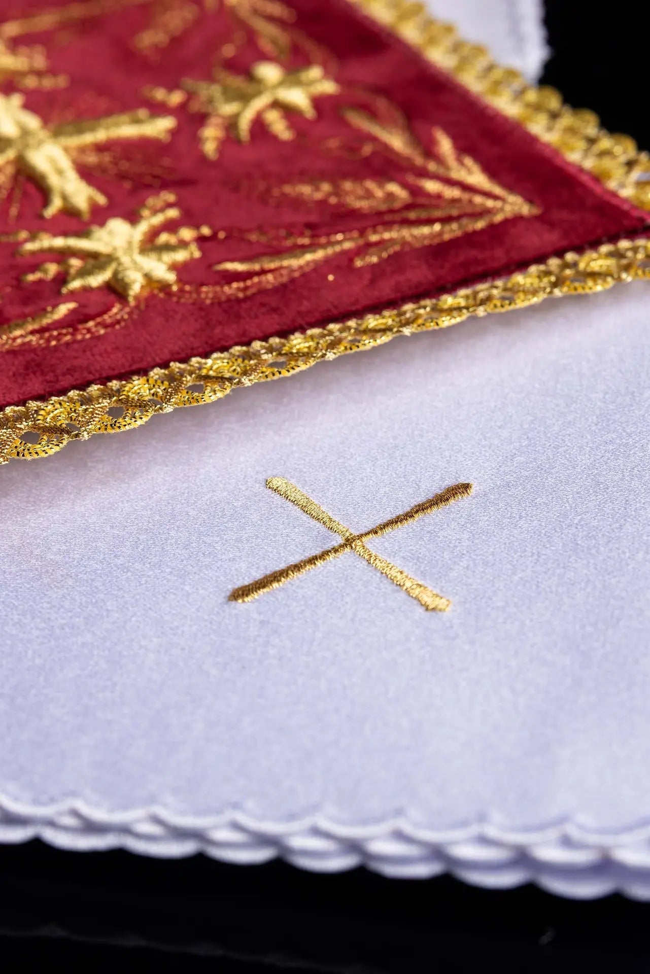 Embroidered Red Velvet Chalice Linen Set