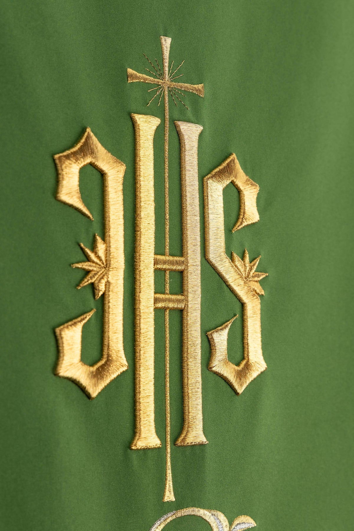 Paño de ambón Verde con IHS y Bordado floral