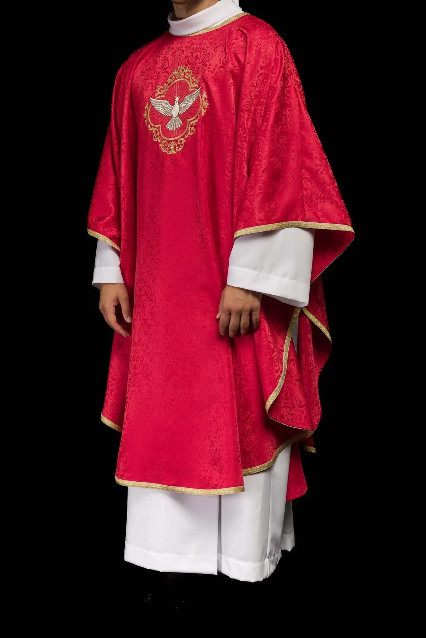 Casulla litúrgica bordada con el Espíritu Santo en tela jacquard