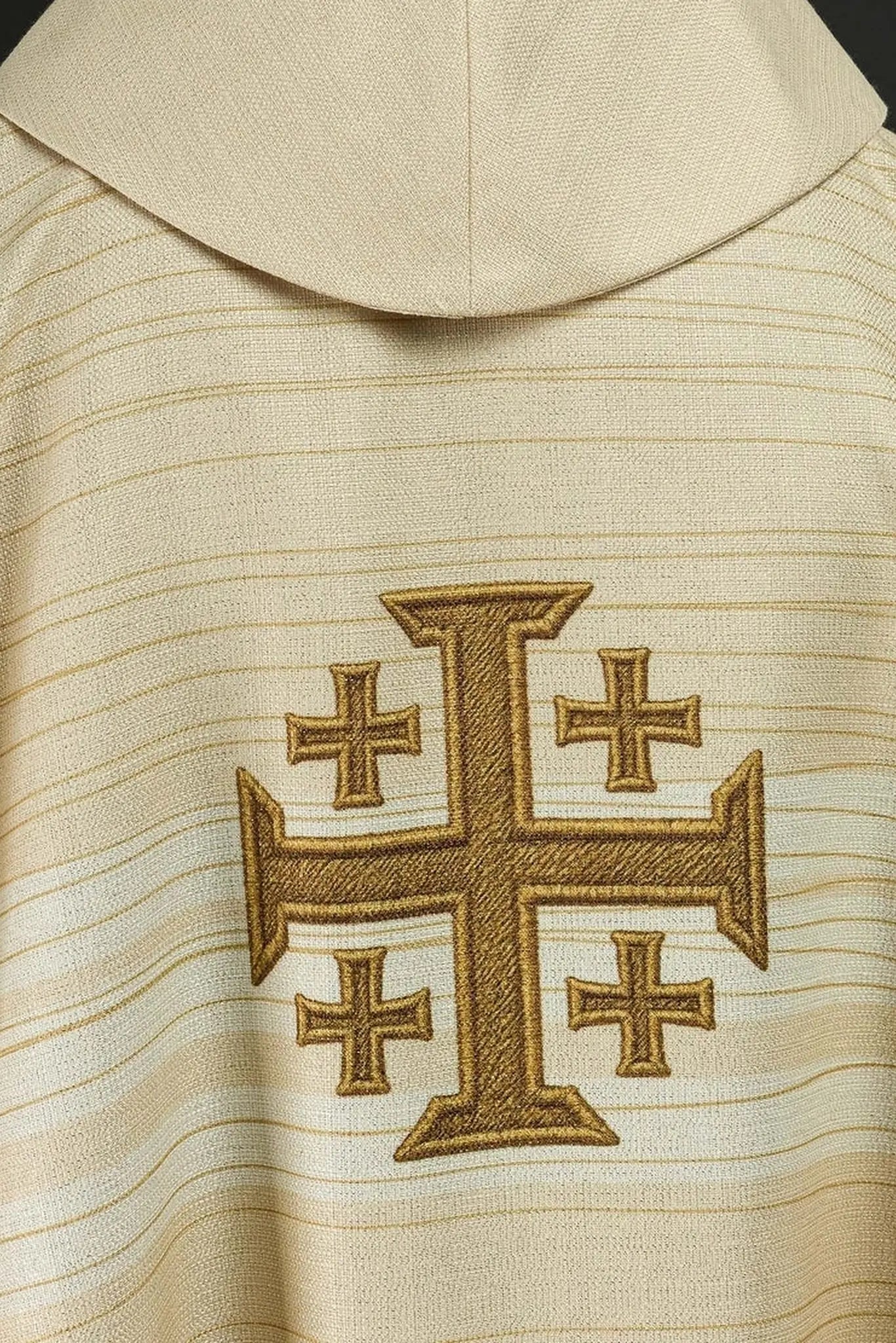 Casulla impresa con Cruz de Jerusalén color crudo