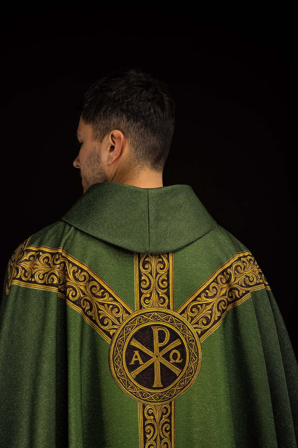 Ornamento impreso Pax verde con rica decoración dorada