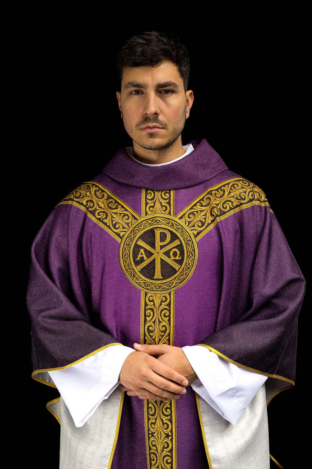 Ornamento impreso Pax morado con rica decoración dorada