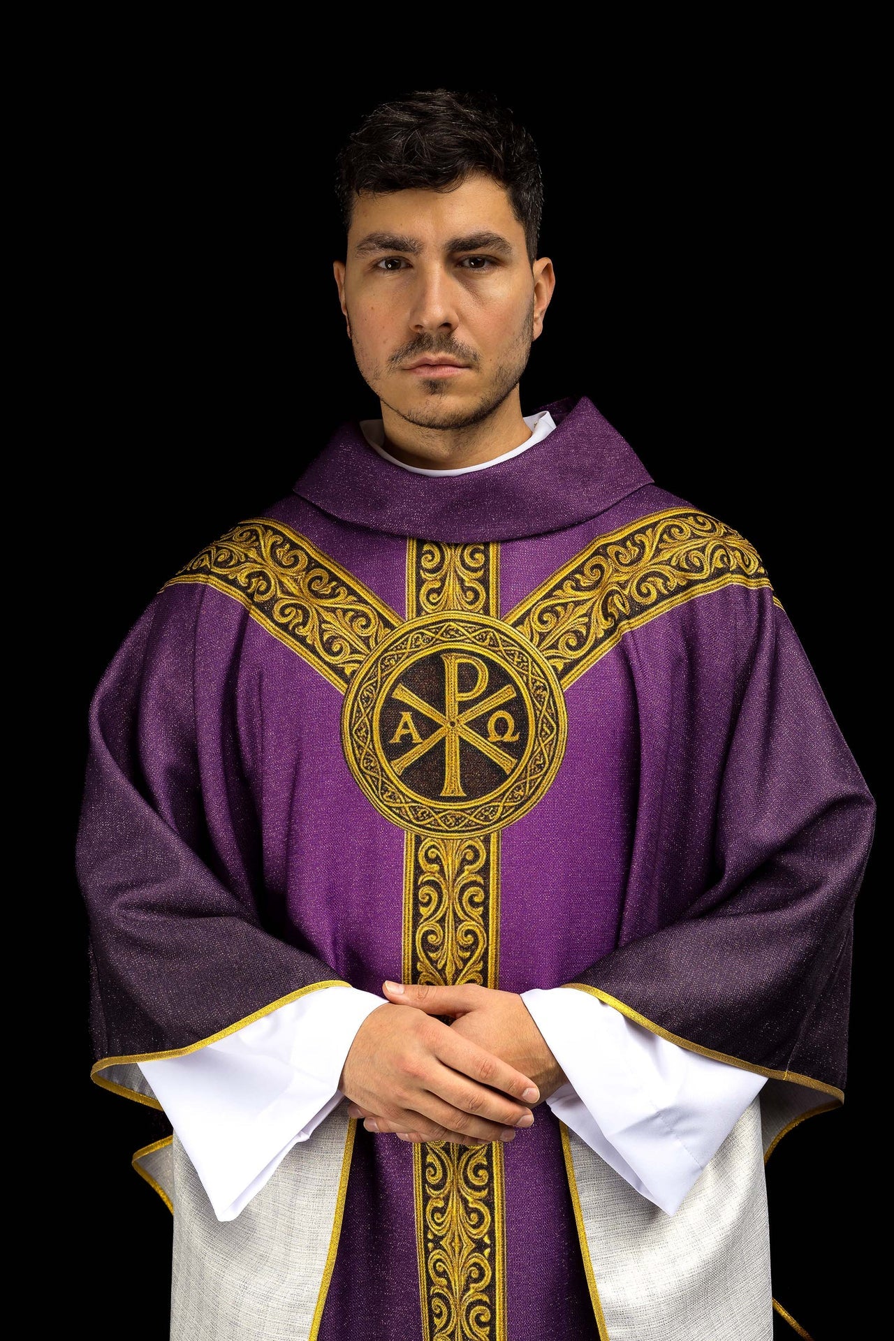 Ornamento impreso Pax morado con rica decoración dorada